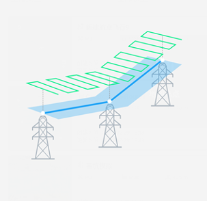 Drone path over transmission tower